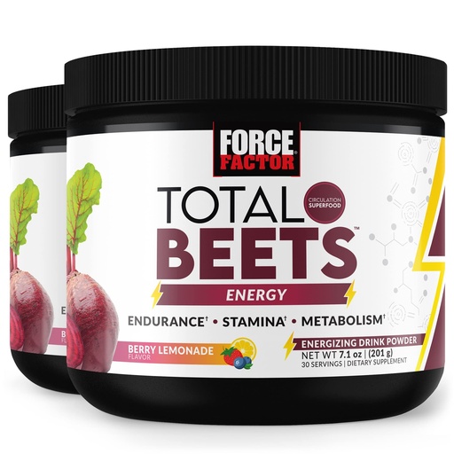 [BRSRMYYDBEAWC334] Force Factor Total Beets Energy Drink Mix 2-Pack, Superfood Beet Root Powder, Nitrates to Boost Energy, Support Circulation, Blood Flow, Nitric Oxide and Stamina, Heart Health Supplement, 60 Servings