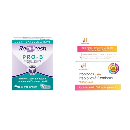 [BRSROBL3DEORSAL3] Rephresh Pro-B Probiotic Supplement for Women, 30 Oral Capsules & vH Essentials Probiotics with Prebiotics and Cranberry Feminine Health Supplement - 60 Capsules