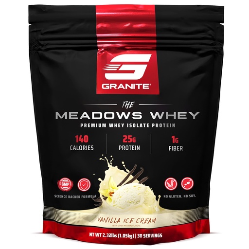 [BRSROBD2BENBGEQ4] Granite Supplements The Meadows Whey Protein Isolate Protein Powder for Lean Muscle with 150 Calories, 2g Fiber, 1g Sugar (30 Servings), Vanilla Ice Cream Flavor