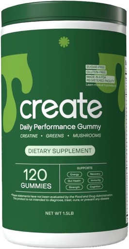 [BRSRAGIOOIDQGHLJ] Create Daily Performance Gummy - Creatine Monohydrate Gummies for Men & Women - Boost Energy, Immunity & Strength, Vegan, Gluten-Free, 4g Creatine+5g Fiber per Serving (120 ct Gummies, 30 Servings)