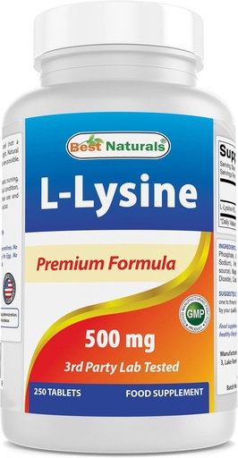 [BRSW2AYNOZ5QAFLB] Best Naturals L-Lysine 500 mg 250 Tablets (250 Count (Pack of 2))