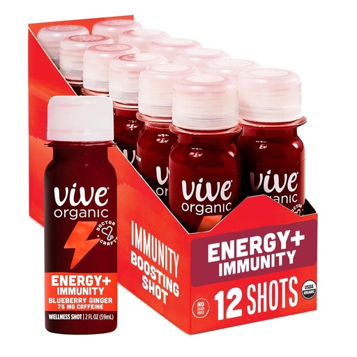 [BRSWYZYLAUNWC3DF] Vive Organic Energy Shot + Immune Support, Immune Defense with Ashwagandha, Green Tea & Caffeine, Gluten Free, Vegan, Energy and Focus, 2 Fl Oz (Pack of 12)