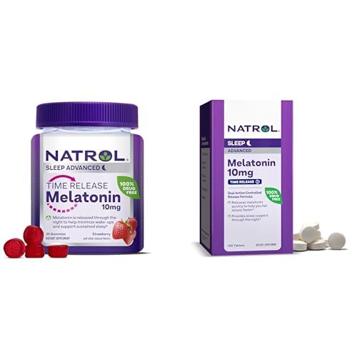 [BRSRAEL6DIHQACLH] Bundle of Natrol Time Release Melatonin 10 mg 100 Tablets, Dietary Supplement for Restful Sleep, & Natrol Time Release Melatoning 3mg Gummies, 35 Strawberry-Flavored Melatonin Gummies, 35 Day Supply