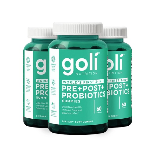 [BRSRMCDYBACRSC36] Goli Pre Pro Postbiotic Gummies - Worlds First 3-in-1 Formula with DE111 Probiotics, XOS Prebiotics, MCC1849 Postbiotics - Vegan, Non-GMO, Gluten-Free, 180 Count (3 Pack)