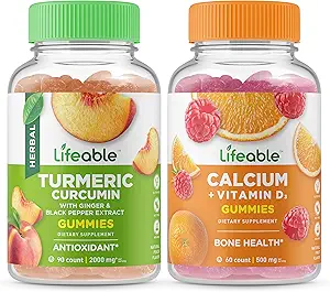 [BRSROZA3OYPGK2DJ] Lifeable Turmeric Curcumin + Calcium with Vitamin D, Gummies Bundle - Great Tasting, Vitamin Supplement, Gluten Free, GMO Free, Chewable Gummy