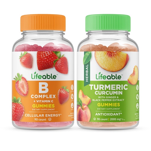 [BRSW2H36A55QOFYV] Lifeable B Complex + Turmeric Curcumin, Gummies Bundle - Great Tasting, Vitamin Supplement, Gluten Free, GMO Free, Chewable