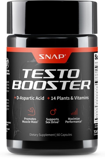 [BRSWGGI3CEFGMEL3] Suplementy Snap Testosteron Booster dla mężczyzn - Promotuje wzrost mięśni, Booster dla mężczyzn, Zwiększenie naturalnej energii, Stamina i siły, 60 Kapsułki