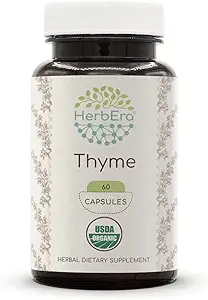 [BRSWGCABOV5A2ADB] HerbEra Thyme 60 Capsules, 800 mg, USDA Organic Thyme (Thymus Vulgaris) Dried Leaf (60 Capsules)
