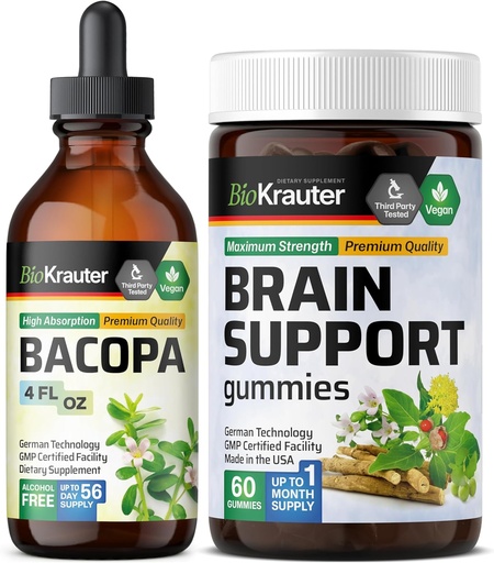 [BRSRAAYYAAIRAC32] BIO KRAUTER Bacopa Tincture 4 Fl. Oz. & Brain Support 60 Gummies
