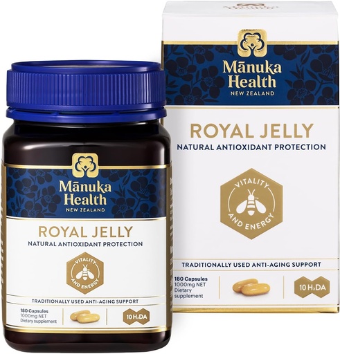 [BRSWK23RAYIR6D3C] Manuka Health Royal Jelly Capsules, 1000mg NET - 180 Count (3-Month Supply) - Traditional Anti Aging Supplement from New Zealand