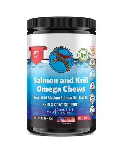 [BRSWGCY2C56B6A32] Wild Alaskan Salmon Krill Oil Chews for Dogs - 120 Soft Treats - Omega 3 6 9 Fish Supplement EPA, DHA for Itch-Free Skin Coat Joints - Allergy Relief - Reduce Hair Shedding - Made in USA
