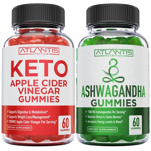 [BRSRMALRBUAQAAY2] 60 Keto Apple Cider Vinegar Gummies Advanced Weight Loss + 60 Ashwagandha Gummies - 1500MG Ashwagandha Per Serving