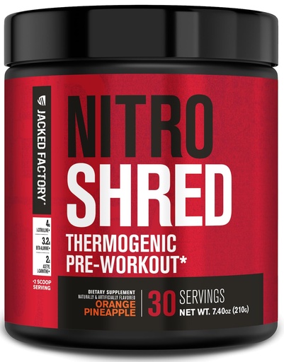[BRSWGBICO4AQE2QZ] Jacked Factory NITROSURGE Shred Pre Workout Supplement - Energy Booster, Instant Strength Gains, Sharp Focus, Powerful Pumps - Nitric Oxide Booster & PreWorkout Powder - 30Sv, Orange Pineapple