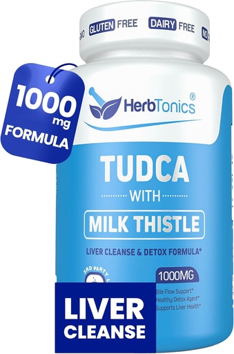 [BRSRAFL3C56WKCDO] Herbtonics TUDCA 1000mg Liver Detox & Gallbladder Support - Milk Butle & Pterostilbene Liver Cleanse, sağlam Bile Flow və Digestive Health (60 Vegan Capsules) üçün Bile Salt inkişaf etdi