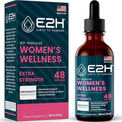 [BRSRMYD3A4PBMCT6] E2H All Natural Women's Wellness, Hormone Balance and PMS Relief with Black Cohosh, Dong Quai and Licorice Root for Hot Flash Relief - 2 Fl Oz