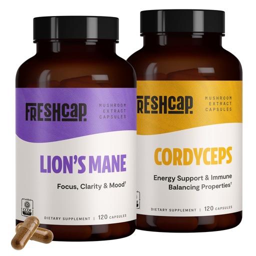 [BRSROZQCOIORQFD2] FreshCap Mushrooms Performance Bundle (Lion's Mane Capsules and Cordyceps Capsules)