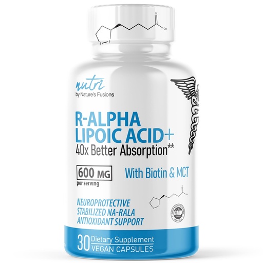 [BRSROBD5BADWCDQ7] Nutri R Alpha Lipoic Acid 600mg Capsules - R Lipoic Acid Stabilized with Biotin - Active Form of R-ALA - 600 mg Clinical Dosage - Powerful Cellular Energy Support - 30 Vegan Capsules - RALA