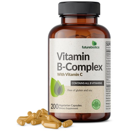 [BRSW2GINBMBA4EY7] Futurebiotics Vitamin B Complex with Vitamin C Supports Energy Production, Nervous System & Immune Support - Non-GMO, 200 Vegetarian Capsules