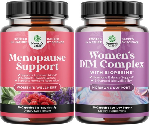 [BRSRAZQTA4GREHI2] Bundle of Complete Herbal Menopause Supplement for Women - Multibenefit Menopause Ease Hormone Balance, and Potent DIM Supplement for Women with DIM and Black Pepper Menopause Support and PMS Relief