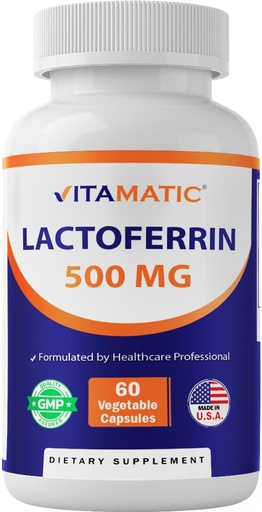 [BRSW2AL7OJ6RYGQU] Vitamatic Lactoferrin 500mg – 60 Vegetable Capsules Promotes Healthy Immune Function