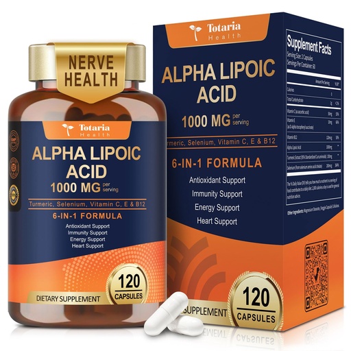 [BRSRAFL4OV7BUCQ6] Totaria Alpha Lipoic Acid 1000mg - ALA Supplement Antioxidant for Neuropathy Support Nerve Health, Liver Detox, Antioxidant, Metabolism and Cell Energy, Anti-Aging - Non-GMO, Gluten Free, Vegan Safe
