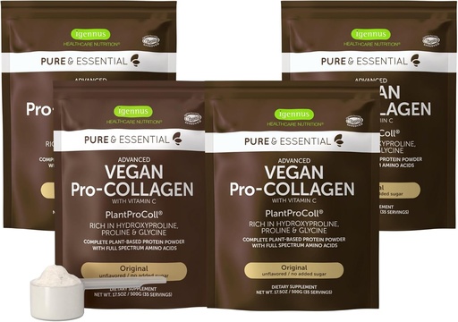 [BRSRMBT5DMHR6AIU] Igennus Vegan Collagen Peptide Powder, Enhanced with Glycine, Proline & Hydroxyproline & Cofactor Vitamin C, Non GMO, Complete Vegetarian Plant Based Collagen Powder Booster, 4 x 35 Servings