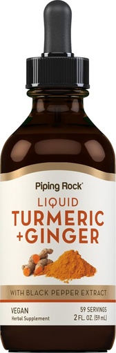 [BRSRMCACOF6A4YLU] Piping Rock Turmeric dan Ginger Liquid Drops 12.4; 2 Fl Oz 124; Taincture Suplemen dengan Black Pepper Extract 126; Vegan, Non- GMO, Gluten Free