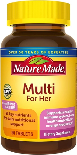 [BRSWIYYOOQMAC3I3] Nature Made Multivitamín pre ňu, Denná nutričná podpora Multivitamín pre ženy, Príroda Vyrobené Ženy Vitamíny a minerály, 90 Tablety, 90 Day Supply