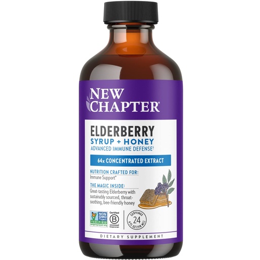 [BRSWGCQTCRYRYFIZ] New Chapter Elderberry Syrup, 24 Servings, Immune Defense for Adults & Kids (2+), 64x Concentrated Black Elderberry + Throat-Soothing Grade A Honey, Non-GMO Project Verified, Gluten Free