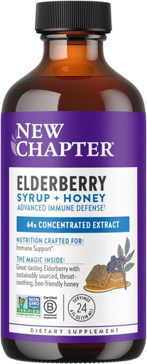 [BRSWGCQTCRYRYFIZ] New Chapter Elderberry Syrup, 24 Servings, Immune Defense for Adults & Kids (2+), 64x Concentrated Black Elderberry + Throat-Soothing Grade A Honey, Non-GMO Project Verified, Gluten Free