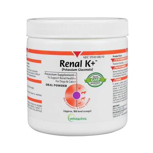 [BRSWIYQEAUNQIYD2] Vetoquinol Renal K - Potassium Supplement Powder for Dogs & Cats - Supports Kidney Health & Pet Wellness - Unflavored Oral Supplement - 3.5oz
