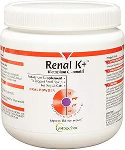 [BRSWIYQEAUNQIYD2] Vetoquinol Renal K+ (Potassium Gluconate) Potassium Supplement Powder for Dogs and Cats, 3.5oz