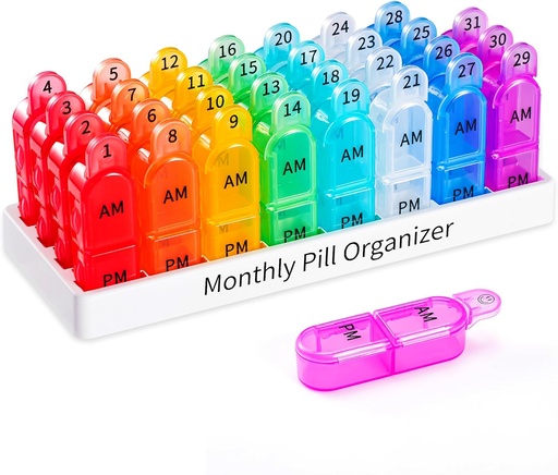 [BRSWYGI7CIDRS33F] Organizador Mensual Daviky 2 veces al día - 30 días Pill Box AM, BPA Free One Month Medicine Organizer Twice Daily, 31-Day Case to Hold Vitamins, Supplements &amp; Medication