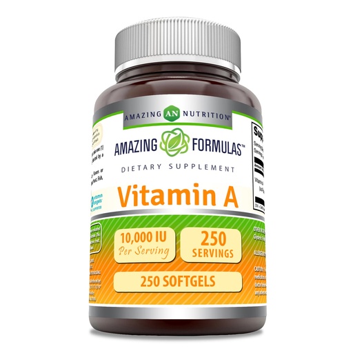[BRSRAAT2AUJRMDQ6] Amazing Formulas Vitamin A 10000 IU Supplement | as Retinyl Palmitate | 3000 Mcg | Softgels | Non-GMO | Gluten Free | Made in USA (1 Pack, 250 Count)