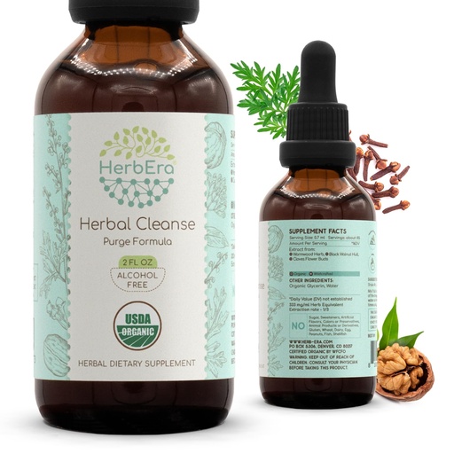 [BRSROHANAR7QM3DG] HerbEra Herbal Cleanse Organic Alcohol-Free Tincture | Detox and Cleanse Formula, Extract Supplement | Organic Wormwood Herb, Black Walnut Hull, Cloves Flower Buds | Purge Extract (2 fl oz)