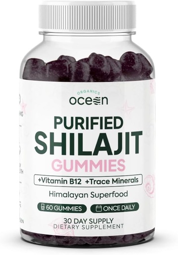 [BRSROCD5AR4GCCTK] Organics Ocean Shilajit voor mannen en vrouwen - Natural Supplement met vitamine B12, Chroom en Selenium voor Age-Defying, Energie, Hormone Ondersteuning en Meer - 60 Shilajit Gummies