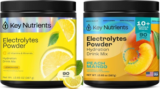 [BRSRAGI5A4IGG3DP] KEY NUTRIENTS Electrolytes Powder Lemonade 90 Servings + Peach Mango 90 Servings