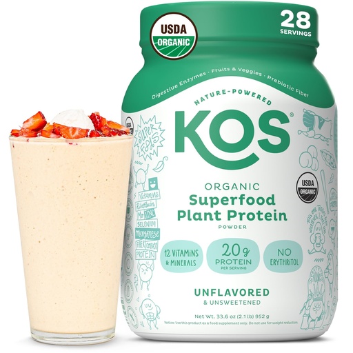 [BRSROGDQCUIQEC3B] KOS Vegan Protein Powder, Unflavored & Unsweetened - Low Carb Pea Protein Blend, Organic Superfood Rich in Vitamins & Minerals - Keto, Soy, Dairy Free - Meal Replacement for Women & Men - 28 Servings