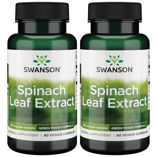 [BRSWGAAEOUBGCFLA] Swanson Spinach Leaf Extract - Herbal Supplement Promoting Overall Health - Green Foods Formula w/Beneficial Thylakoids & Chlorophyll - (60 Veggie Capsules, 650mg Each) (2 Pack)
