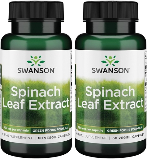 [BRSWGAAEOUBGCFLA] Swanson Spinach Leaf Extract - Taimne täiendus edendada üldist tervist - Rohelised toidud valem w / kasulik tülakoidid ja klorofüll - (60 Veggie kapslit, 650 mg iga) (2 pakendis)