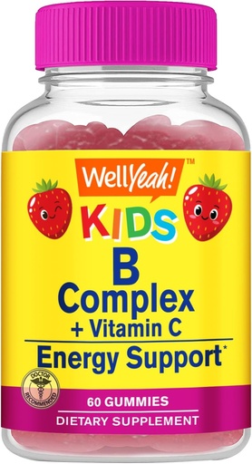 [BRSROHQEAUCAOD32] Vel Ja B Komplekse Gummies for barn - med vitamin C, Niacin, vitamin B6, Folinsyre, vitamin B12, Biotin og pantotensyre - 2 måneders forsyning - Strawberry Flavor - Ikke GMO, Glutenfri - 60 Gummies