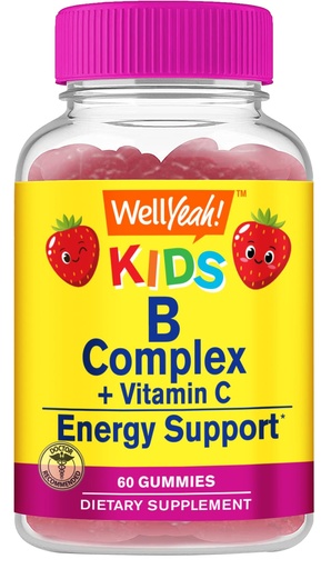 [BRSROHQEAUCAOD32] WellYeah B Complex Gummies for Kids - with Vitamin C, Niacin, Vitamin B6, Folic Acid, Vitamin B12, Biotin & Pantothenic Acid - 2 Month Supply - Strawberry Flavor - Non GMO, Gluten Free - 60 Gummies