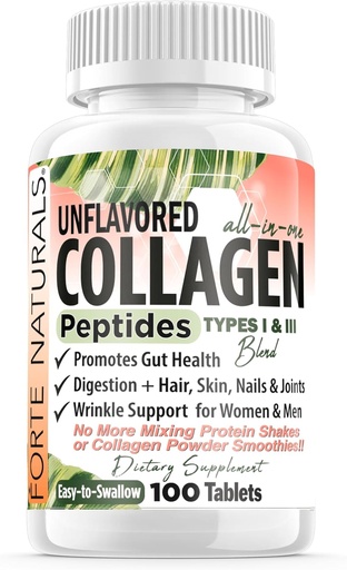 [BRSWGGINDF6Q43T2] Collagen Peptide Pills 100 Tablets Protein Supplements NO More Mixing Powder Shakes Easy to Swallow Collagen Peptides Powder Pills Protein Capsules Keto