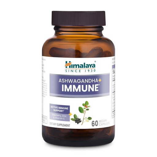 [BRSRMAA2DIPG2D3V] Himalaya Ashwagandha+ Immune - Herbal Immune Support Supplement with Vitamin C, Zinc, Elderberry, and Amla for Immunity - Vegan, Non-GMO, Gluten Free, 960 mg, 60 Capsules