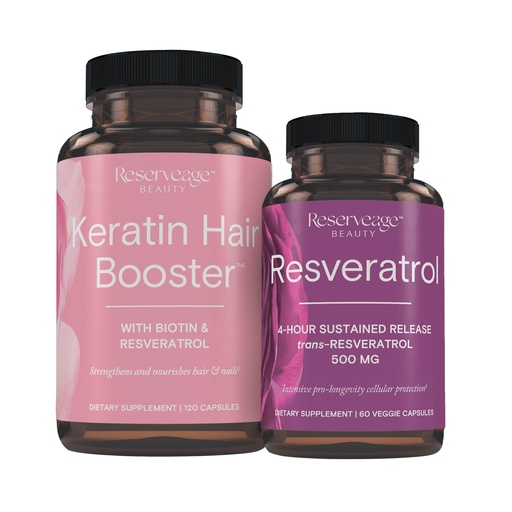 [BRSROCYECJ5RAFLU] Reserveage Nutrition Keratin Hair Booster with Biotin & Resveratrol, Hair and Nail Growth Supplement, 120 Capsules (60 Servings) & Resveratrol 500 mg, Supports Healthy Aging and Immune System
