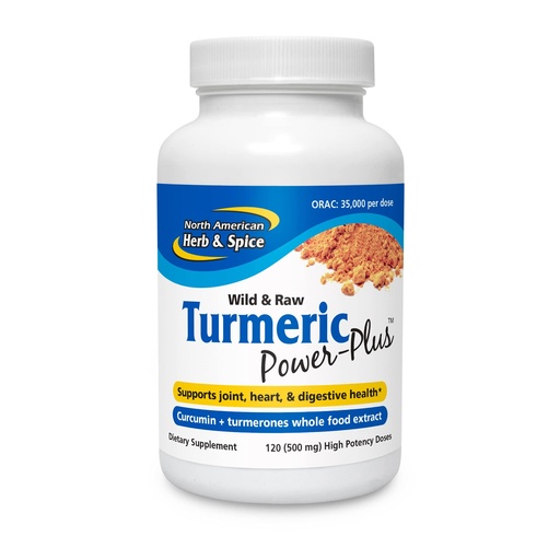 [BRSWGYD5DEIWKCLU] NORTH AMERICAN HERB & SPICE Turmeric Power-Plus - 120 Count - Curcumin & Turmerones Whole Food Extract - Joint, Heart & Digestive Health Support - Antioxidant - Non-GMO - 60 Servings