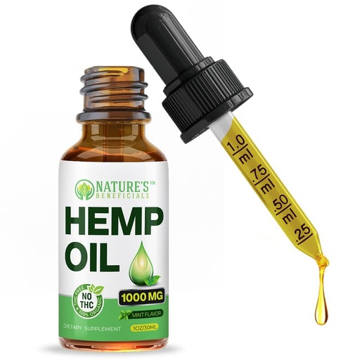 [BRSWGCDRCQJQ2D32] NATURE'S BENEFICIALS Organic Hemp Oil Extract Drops, 1000mg - Omega Fatty Acids 3 6 9, Non-GMO Ultra-Pure CO2 Extracted
