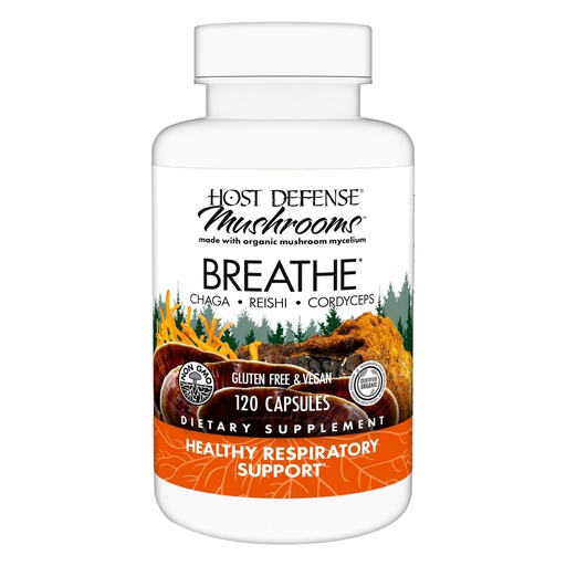 [BRSROBQNO4BR6DL3] Host Defense Breathe* Capsules - Immune & Respiratory Support Mushroom Supplement - Herbal Lung Health Supplement with Chaga, Reishi & Cordyceps - 120 Capsules (60 Servings)*
