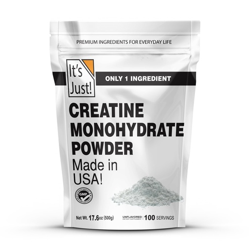 [BRSROEIKBUBBA3Q6] It's Just! - Creatine Monohydrate Powder, Pure Creatine Powder, Made in USA, 3rd Party Lab Tested, 5g Per Serving, Scoop Included, No Fillers, No Added Flavor (Unflavored, 500g / 100 Servings)