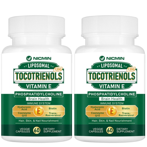 [BRSRAH3YAEBQMDIZ] 1200MG Vitamin E Tocotrienols Liposomal Tocotrienols Supplement with Phosphatidylcholine, 95% Delta-tocotrienols and 5% Gamma-tocotrienols, High Absorption for Heart, Brain Function 120 Capsules